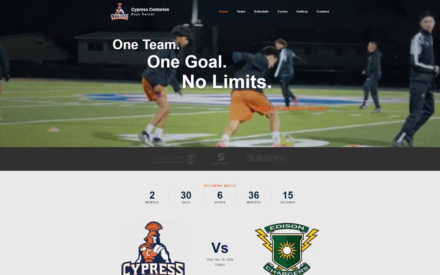 Cypress Centurion Boys Soccer website homepage