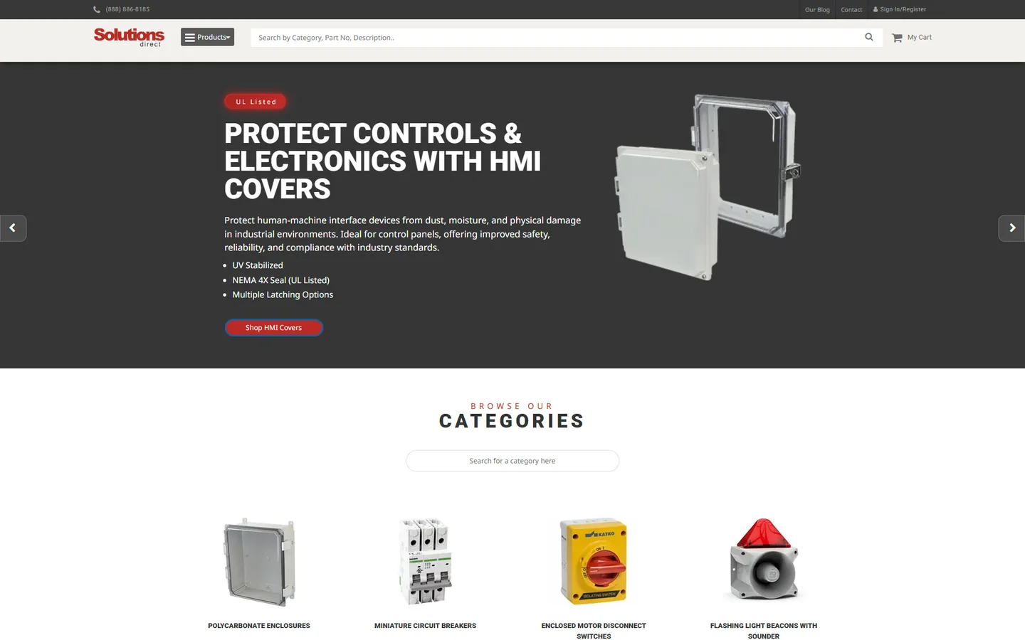 Solutions Direct industrial ecommerce website homepage